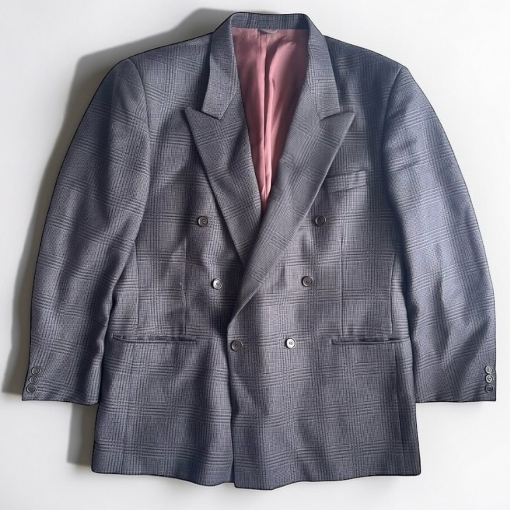 Vintage Plaid Double Breasted Blazer 44R Made in Canada